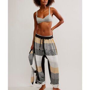Free People Black and Tan Patchwork Wide Leg Pants